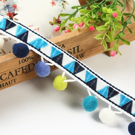 Pompom Trim Pom Pom Trim 4.5 Metres Fringe Ribbon Fringe Trim Tassels Decorative Border Lace Ribbon Trim Ball Band Craft Accessories for Sewing Dresses, Scarves, Hats, Curtains (Blue)