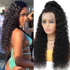 GCTGCT 13x6 Water Wave Lace Front Wig Human Hair 16 Inch Hd Transparent Lace Frontal Wigs Human Hair Pre Plucked 200 Density Wet And Wavy Pre Plucked With Baby Hair Natural Color