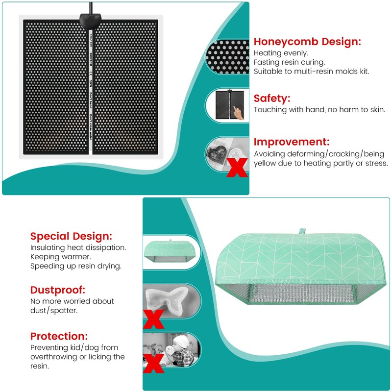 Resin Heating Mat with Cover Timer, Fast Resin Curing Mat,