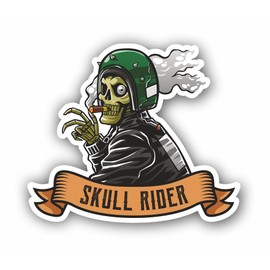 AMA SHOP Skull Rider Skull Biker Skull Sticker | Car Stickers | Sticker for Helmet, Motorcycle, Camper | PVC Sticker with White Border for Wall Decal