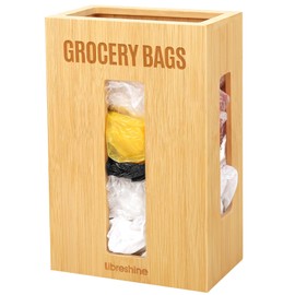 Libreshine Extra Large Bamboo Grocery Bag Holder & Plastic Bag Organizer, Under Sink Cabinet or Wall Mounted Storage, Space-Saving Dispenser for Kitchen, Pantry, Garage, Laundry Room