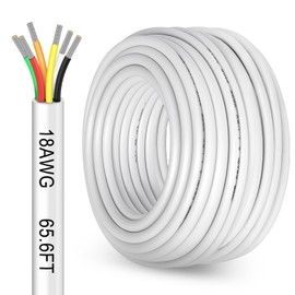 65.6FT 18 Gauge 6 Conductor Electrical Wire, 18 AWG Low Voltage Landscape Wire, 18/6 Thermostat Wire for LED Lighting Strips Automotive Security Alarm Speaker, White
