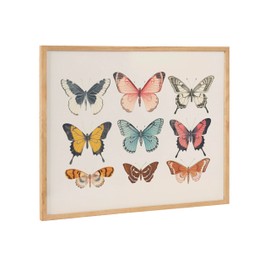 Kate and Laurel Vintage Style Muted Pastel Butterflies II Framed Wall Art by The Creative Bunch Studio, 20x16 Natural, Soft Cute Butterfly Art for Wall