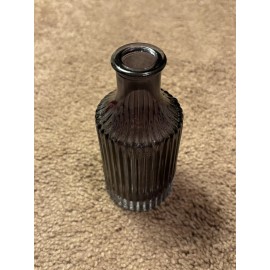 Unmarked Elegant Grey and Clear Glass Round Bottle, Stripped Design! Mini Vase!