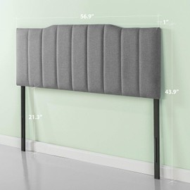Zinus Satish Upholstered Headboard, Channel Stitched Upholstery, Easy Assembly, Full, Grey