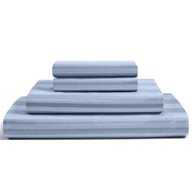 Femini Fashion Queen Size Giza Egyptian Sheets Set, 100% Giza Egyptian 1000-Thread Count Cotton, 4-PC [Flat Sheet, Fitted Sheet, Pillowcases] 15 inch Deep Pockets - Light Blue Stripe