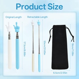 Pack of 2 Pointing Sticks, Finger Extendable, Telescopic Teacher Pointer, Retractable Pointing Stick, Stainless Steel Telescopic Rod with Non-Slip Handle for Classroom, Meetings, Speeches, Conducting