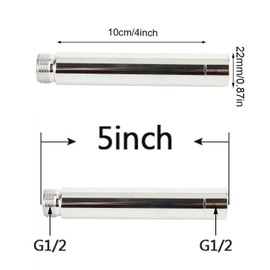 Straight Shower Arm, Shower Extension Tube, Stainless Steel Round Shower Pipe Chrome Plating Handheld Shower Head Extender Tube Rod Bathroom Accessory