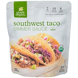 Simply Organic Southwest Taco Simmer Sauce, 8 Ounce Pouch, Bold Flavor, For Beef, Pork or Chicken Tacos (Pack of 6)