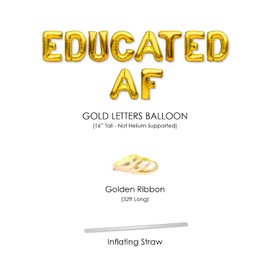 PartyForever EDUCATED AF Balloons Banner Gold Graduation Party Decorations Sign