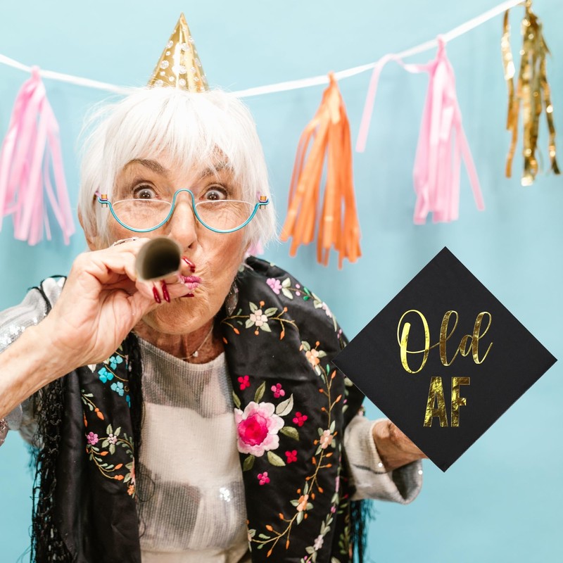 Iconikal 75-Count Funny "Old AF" Disposable Paper Napkins, Gold Foil