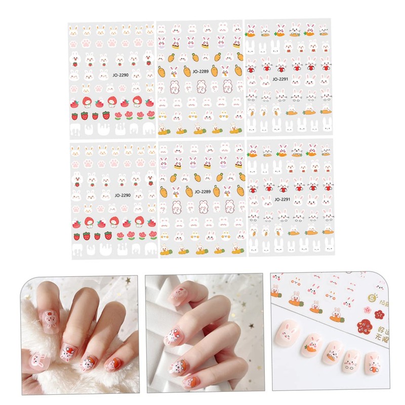 Vaguelly 2sets 6 Sheets Bunny Nail Art Stickers Cute Rabbit