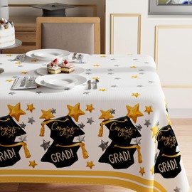 XCHI Congrats to You Grad - Mantel rectangular de graduación con estrellas, lavable, para interiores y exteriores, mesa de comedor en casa, decoración de fiesta, 60 x 120 pulgadas