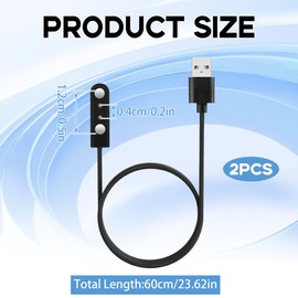 Vierone 2 Pcs Smart Watch Charger 2 Pin Magnetic Charger for Smart Watch 2 Pin 4mm Magnetic Charging USB Cables Compatible with Haylou Solar RT RT2 RS4 for Travel Daily Use (Black