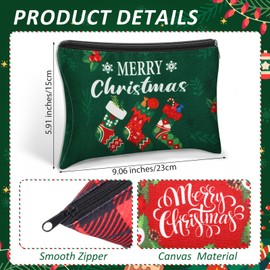 Kacctyen 16 Pcs Christmas Makeup Bag Gifts Bulk Cosmetic Bag with Zipper Santa Snowman Red and Green Travel Make up Pouch Portable Storage Pouch for Women Xmas Party Accessories(Christmas)