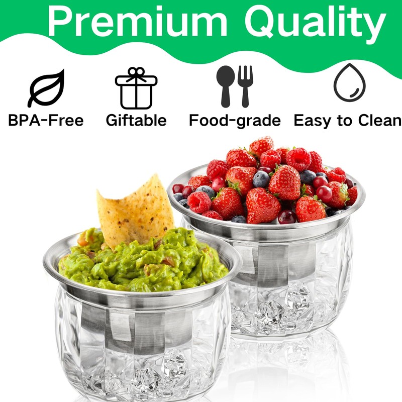 ZENFUN 2 Pack 20 Oz Chilled Dip Bowl with Acrylic