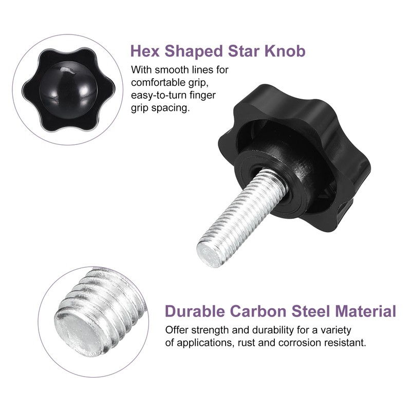 sourcing map 6Pcs M8 x 25mm Star Knobs, Plastic Hex