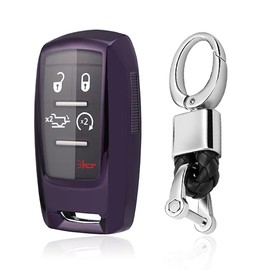 SANRILY 3/4/5/6 Button for Dodge Ram Key Fob Cover Compatible with 2019 2020 2021 Ram 1500 3500 2500 Keyless Soft TPU Full Protection Key Case Purple Black
