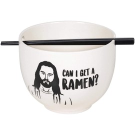Enesco Our Name is Mud Jesus Can I Get a Ramen Bowl and Chopsticks Set, 5.25 Inch, Black and White