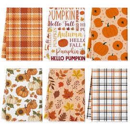 Bencailor 6 Pcs Fall Kitchen Towels Pumpkins Thanksgiving Dish Towels Maple Leaf Tea Reusable Hand Autumn Absorbent Cloth, 15.75'' x 23.62''(Orange,Fall Pumpkin)