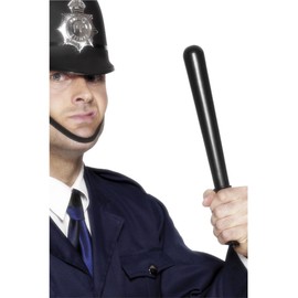 Smiffys Squeaking Policeman's Truncheon, Black PVC 33cm/13in, Cops & Robbers Fancy Dress, Cops and Robbers Dress Up Accessories