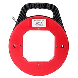 LuckyHigh 200FT (60M) Fish Tape Hand Wire Puller Spring-Steel 1/8"(3 mm) Width Fishtape Red Plastic Case