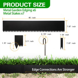 BLENNACY Metal Landscape Edging 6 Pack 40" L x 8" H,Galvanized Bendable Metal Garden Edging,Hammer- in Steel Landscape Edging with a Pair of Gloves and 7 Clips,Black (20 FT Total)