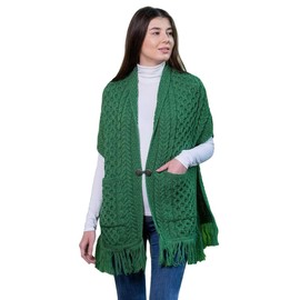 SAOL Ladies Merino Wool Pocket Shawl (Green)