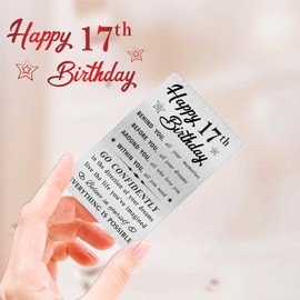 MOQIYXL Happy 17th Birthday Card for Boy Girl, Small Engraved Wallet Card for 17 Year Old Birthday Gifts