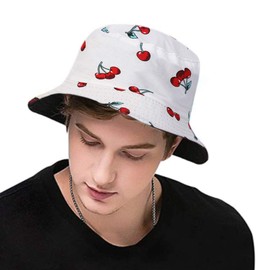 Cherry Cute Print Bucket Hat Double-Side-Wear Fisherman Summer Sun Cap (Cherry)