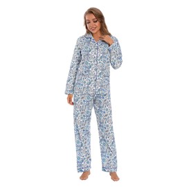 GLOBAL Womens Pajamas Set 100% Cotton Womens PJs Drawstring Sleepwear for Women Large