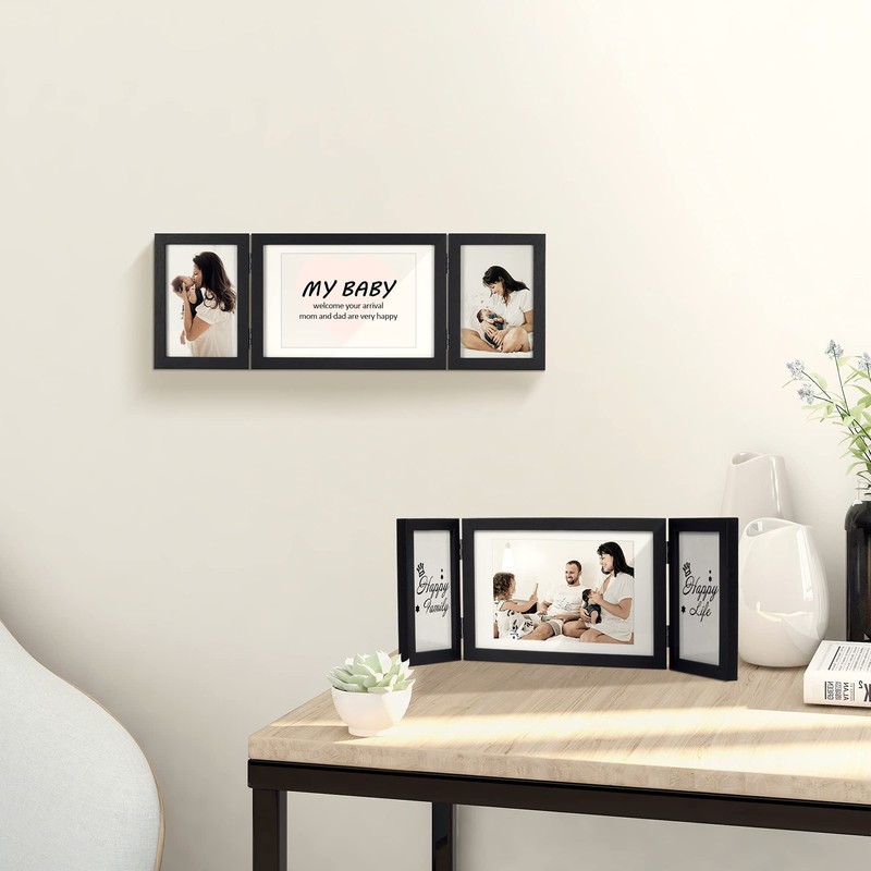 Sonefreiy Picture Frame 5x7 4x6 Multi Black Trifold 3 Photo