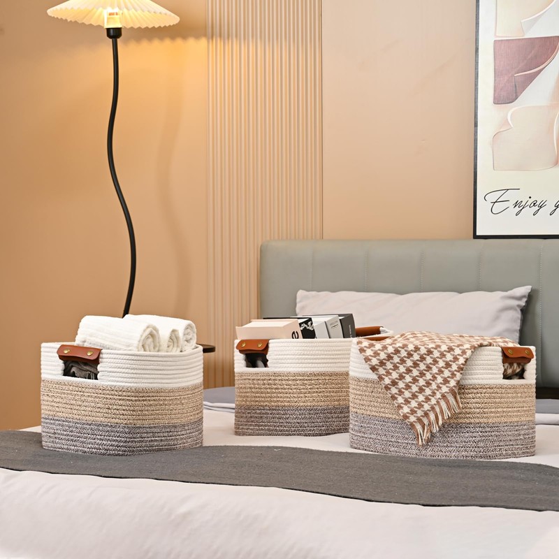 Cotton Rope Storage Basket Woven Shelf Storage Bin with Detachable