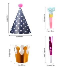 metagio 38 Piece Party Hats Set Party Hats Air Flute Whistle Birthday Hat Party Cone Hats Party Hats Birthday Party Supplies for Children's Birthday Festival Baby Shower