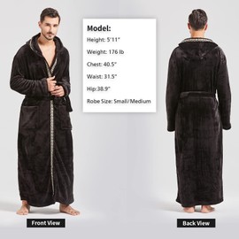 FashGudim Men's Hooded Plush Robe with Black Trim Full Length Plush Long Robe for Men Big and Tall Warm Fleece Bathrobes House Robes (Black & Black Trim, 4XL)