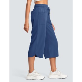 ISEEGZ Women's Capri Pants Wide Leg Plus Size Lightweight Quick Dry Casual Summer Pants Sweatpants Hiking Walking A Blue