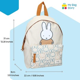 mybagstory - Miffy Boy's Backpack - Beige - Child - School - Kindergarten - Daycare - Boys School Bag - Adjustable Straps - Gift Idea - 31cm, miffy beige, Enfant