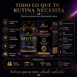 Biotina Colágeno Queratina Ácido Hialurónico 60 Cápsulas
