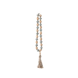 Creative Co-Op Blue & Grey Abaca Wood Bead Strand with Tassel