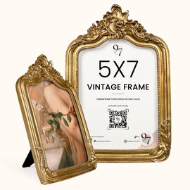 97 Decor 5x7 Vintage Picture Frame - Elegant Antique Frames 5x7 With Glass Front, Fancy Ornate Gold Frame 5 X 7 For Tabletop And Wall Mounting, Victorian Photo Frames For Walls Hanging