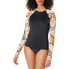 Billabong Women's Standard Postcards from Paradise Long Sleeve Rashguard, Black Pebble, Small US