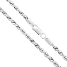 Next Level Jewelry ITProLux 925 Sterling Silver Rope Chain Necklaces, Diamond-Cut Chain, Men's & Women's (1.5MM-5.5MM) - 3.5mm,24