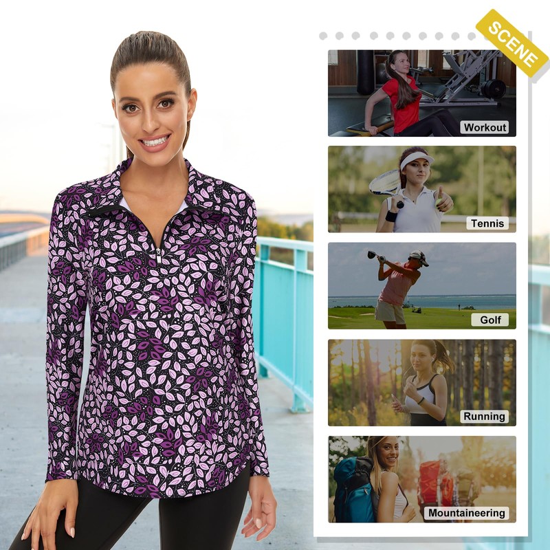 Koscacy Womens Long Sleeve Shirts Plus Size Workout Tops Golf