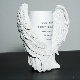 Grave Decorations for Cemetery, Resin Angel Wings Cemetery Grave Flower Vase with Stake and Draining Hole for Garden Statues Decorations Memorial Gifts for Loss of Loved One (1, White)