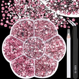 BELICEY 6000Pcs Resin Rhinestones for Crafting 2/3/4/5/6mm Pink Flatback Round Crystal Gems Beads for DIY Nail Art Makeup Crafts Clothes Tumblers Decoration with Tweezers and Picking Pen
