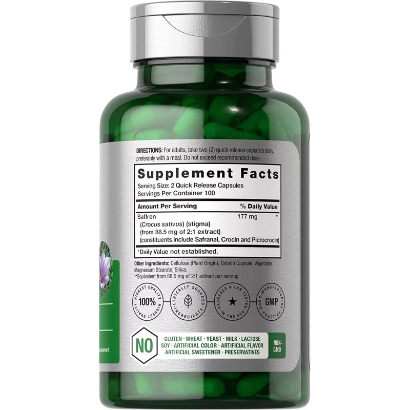 Horbäach Saffron Extract 177 mg | 200 Capsules | Non-GMO,