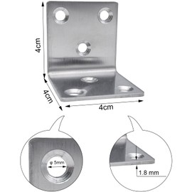 BINCKIN Angle Brackets for Wood, 40 X 40 X 40 X 1.8mm Heavy Duty Reinforced Braces, 10 Pcs L Shaped Corner Stainless Steel Sleeper Brackets (Sliver)