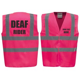 Deaf Rider - Horse Riding Equestrian Premium Pink Hi Vis Safety Vest Reflective Waistcoat Road Safety High Visibility, Can Personalise. (Pink, Medium)