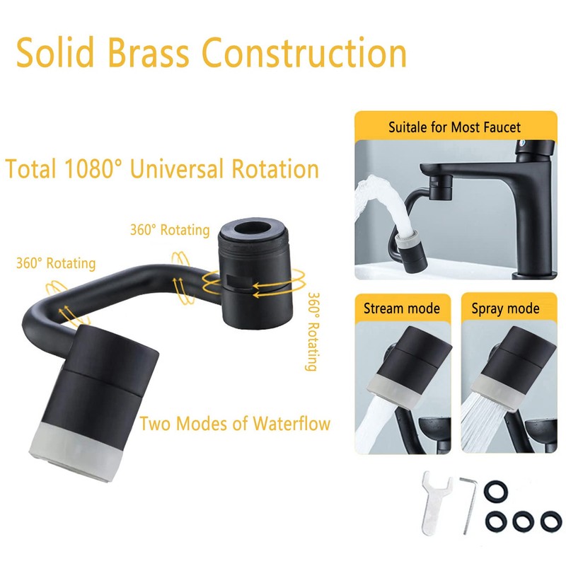 LikeHome 2 Packs Matte Black Rotating Faucet Extender Aerator, Solid