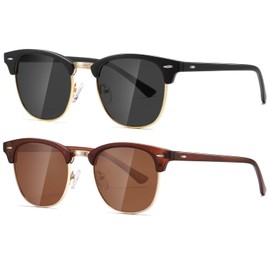 AEVOGUE Polarized Sunglasses For Women And Men Semi Rimless Frame Retro Sun Glasses AE0369 (Matte Black&Matte Brown Brown Lens)